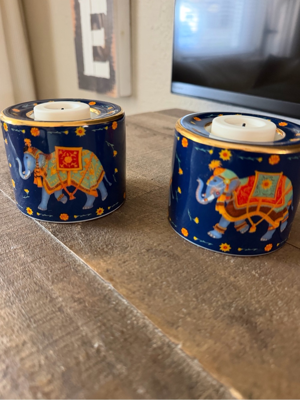 Ceremonial Indian Elephant Bone China Candle Holders - Set of 2